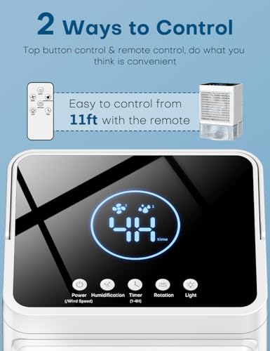 COOLECH Personal Air Conditioner w/Remote & LED Screen, 90° Oscillation, 4H Timer, 7 LED Night Light, 2 Cool Mist, 3 Speeds Evaporative Air Cooler, Portable Air Conditioners for Bedroom Desk Camping