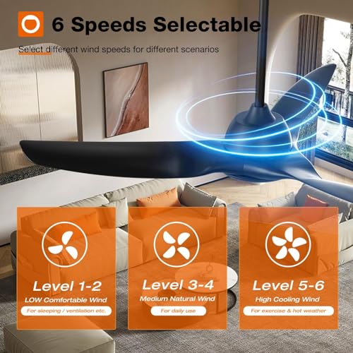 addlon Ceiling Fans with Lights, 52 Inch Smart Ceiling Fan with Remote/APP/Alexa Control, Reversible DC Motor, 6 Speeds, 3CCT Dimmable, Noiseless, Black Ceiling Fan for Bedroom, Farmhouse
