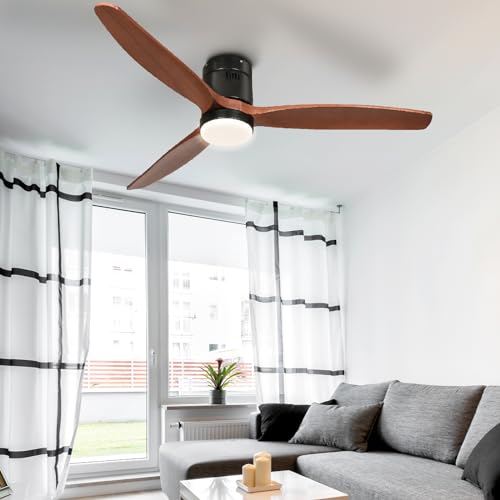 YITAHOME 52 Inch Low Profile Ceiling Fan with Light and Remote, Smart Ceiling Fan Compatible with Alexa, Flush Mount Ceiling Fan with Quiet DC Motor, Reversible Airflow for Outdoor Indoor