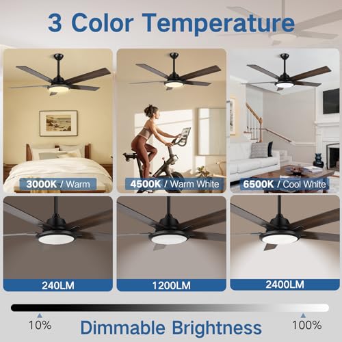 OUTON 52" Ceiling Fans with Lights and Remote, Smart Wi-Fi Ceiling Fan Works with Alexa Google Home Voice APP Control,3 Color Temperature,5 Dual Finish Blades,Ceiling Fan for Bedroom Living Room Patio
