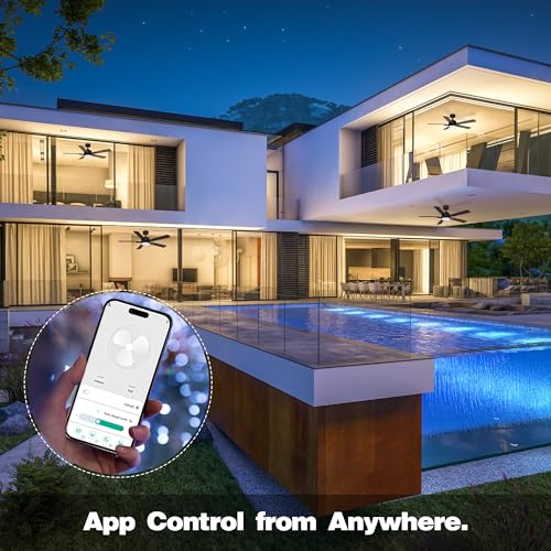 Livory 52 Smart Ceiling Fans with Lights Remote,Quiet DC Motor,Outdoor Indoor Modern Ceiling Fan,Voice Control via WIFI Alexa App,6-speed,for Farmhouse Bedroom Patio,Ventilador,Black & Walnut Grey