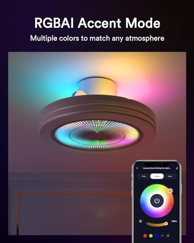 Lumary Smart WiFi & Bluetooth Ceiling Fan with RGBAI Light, 18 Inch, 6 Speeds, Reversible - Compatible with Alexa, Google Assistant, Remote Control