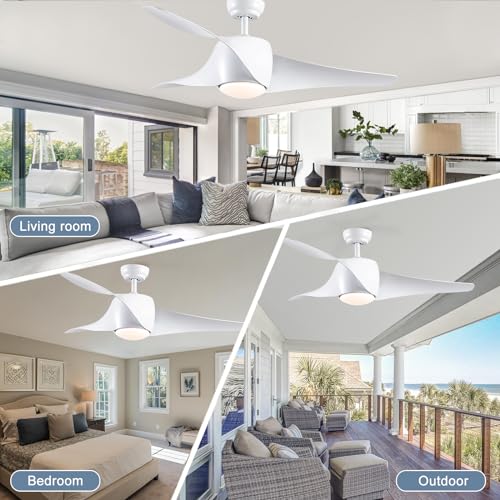 SNJ Smart Ceiling Fans with Lights and Remote, 52" White Ceiling Fan with Light, Modern Ceiling Fans with Remote/APP/Alexa Control, 3 Reversible Blades, Dimmable, Ceiling Fan for Bedroom Dining Room