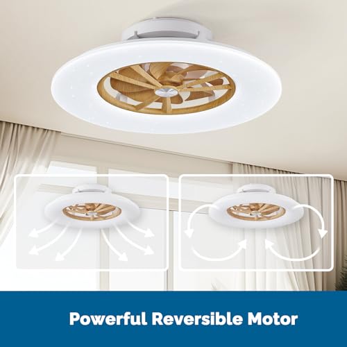 Orison RGB Ceiling Fans with Lights, 24'' Low Profile Ceiling Fan with Light and Remote, Smart Ceiling Fans with 8 blades, Compatible with Alexa, Google Home and App Controlled (Wood)