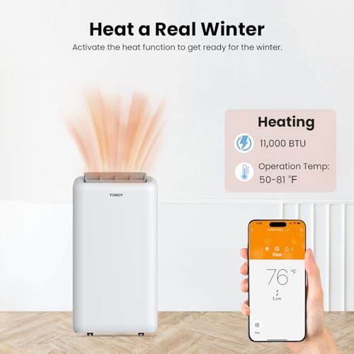 TOSOT 14,000BTU (10,000 BTU SACC) Smart WiFi Portable Air Conditioner with Heater, Powerful Cooling Auto Swing, Dehumidifier, Fan, 24H Timer for Large Room Up to 600 sq ft, AOMI Series