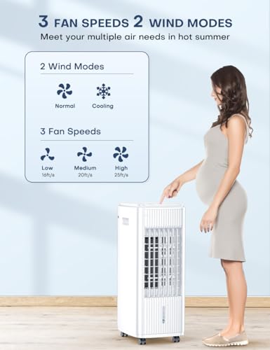 BALKO 25-INCH Evaporative Air Cooler, Swamp Cooler Air Conditioner w/Double Tanks, Smart Timer, 3 Ice Packs, 60W Windowless Air Conditioner, 70° Oscillation,3-Speed Portable Air Conditioners for Room