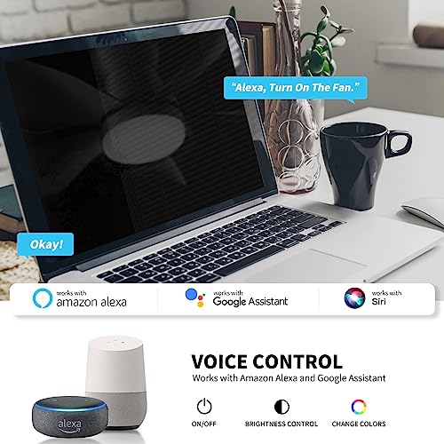 OKELI Alexa Smart Ceiling Fan with Lights and Remote - 28'' Black Modern Dimmable & App Controlled Compatible with Alexa and Google Assistant LED Small Ceiling Fan for Bedroom Kitchen Dining living