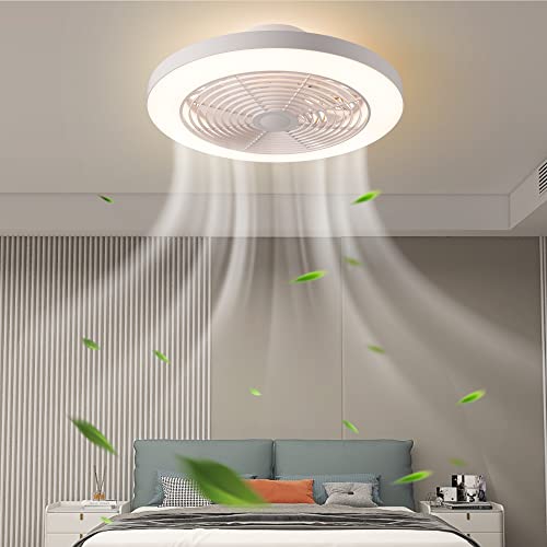 Orison Low Profile Ceiling Fan - 19.7" Smart Bladeless ceiling fans with light and remote,3 Colors Dimmable LED 6 Speeds 8 Blades Enclose Ceiling Fans with light for Adult Kids Living Room Bedroom