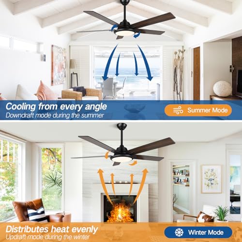 OUTON 52" Ceiling Fans with Lights and Remote, Smart Wi-Fi Ceiling Fan Works with Alexa Google Home Voice APP Control,3 Color Temperature,5 Dual Finish Blades,Ceiling Fan for Bedroom Living Room Patio