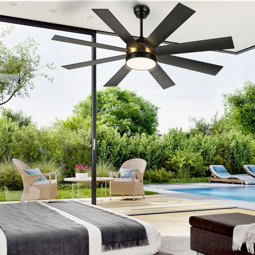 YITAHOME 60 Inch Black Gold Ceiling Fan with Lights and Remote,8 Blades,App Control, Modern Smart Ceiling Fan Compatible with Alexa for Indoor Outdoor, Reversible Quiet Motor, Memory Function