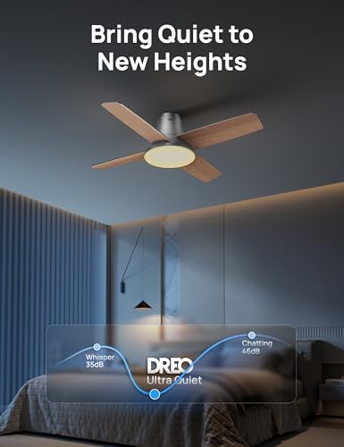 Dreo Smart Ceiling Fans with Lights and Remote, 12 Speeds & 3 Fan Modes, Quiet DC Motor, Easy to Install, Dimmable LED Ceiling Fans with APP/Alexa Control, 12H Timer for Home, Indoor, Silver, 44''