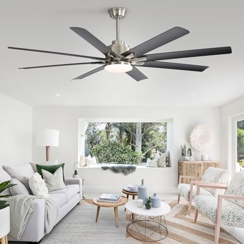Sofucor 66 Inch Ceiling Fans with Lights Remote Control Dimmable Smart Ceiling Fan with 6-Speed DC Motor Reversible Modern Industrial Black Ceiling Fan for Home Office Patios(8 Aluminum&ABS Blades)