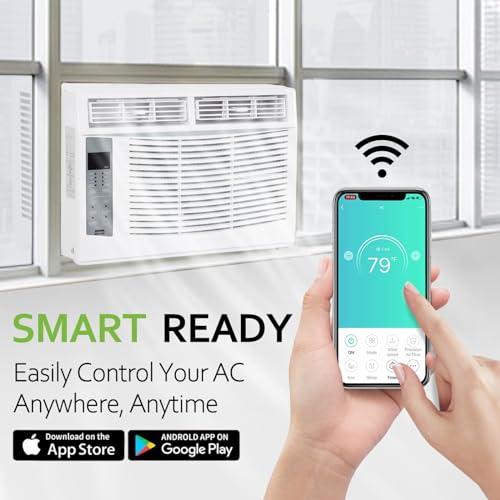 WiFi Enabled 6,000 BTU Window Air Conditioner, Smart Window AC Unit with Remote, Energy Saving, Easy Install Kit, Cools up to 250 Square Feet