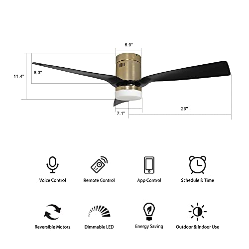 SMAAIR 52 Inch Smart Ceiling Fans with Lights and Remote, 10-speed Reversible DC Motor Works with Remote Control/Alexa/Google Assistant/Siri Shortcuts (52 Inch, Gold/Black)