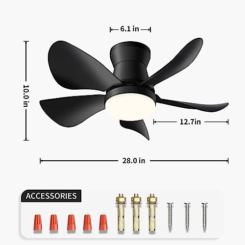 OKELI Alexa Smart Ceiling Fan with Lights and Remote - 28'' Black Modern Dimmable & App Controlled Compatible with Alexa and Google Assistant LED Small Ceiling Fan for Bedroom Kitchen Dining living