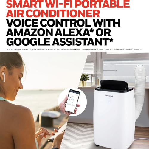 Honeywell 14,000 BTU Smart Portable Air Conditioner, Fan and Dehumidifier, Cools Rooms Up to 625 Square Feet, with Full Window Installation kit and foam insulation tape, HT4CESVWK0