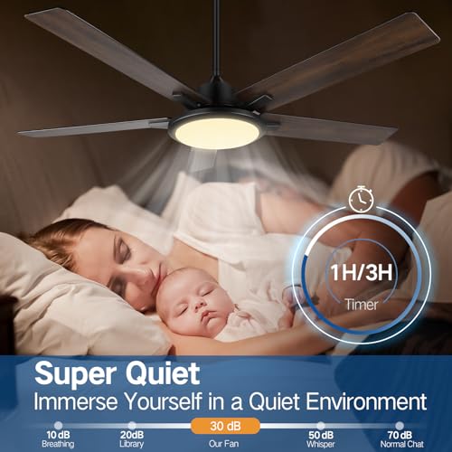 OUTON 52" Ceiling Fans with Lights and Remote, Smart Wi-Fi Ceiling Fan Works with Alexa Google Home Voice APP Control,3 Color Temperature,5 Dual Finish Blades,Ceiling Fan for Bedroom Living Room Patio