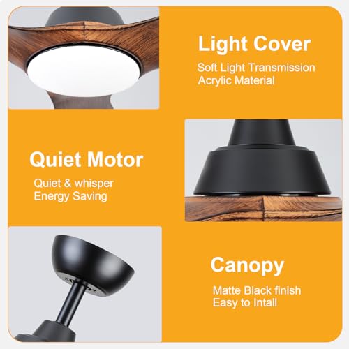 42 Inch Ceiling Fan with Lights and Remote, Smart Ceiling Fans Compatible with Alexa Smart Tuya app, Reversible Noiseless DC Ceiling Fan for Indoor Bedroom Living Room Kids Boys Room Patio