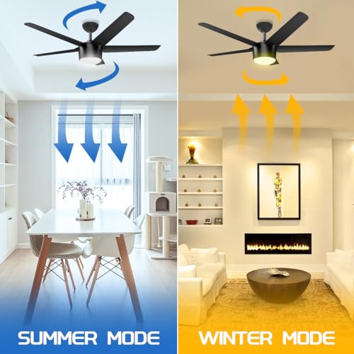 wurzee 52 Inch Smart Ceiling Fan, DC Reversible Motor Noiseless Timing 3CCT Dimmable, Black Ceiling Fan Compatible with Alexa Tuya App for Living Room Indoor & Outdoor ETL