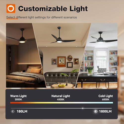 addlon Ceiling Fans with Lights, 52 Inch Smart Ceiling Fan with Remote/APP/Alexa Control, Reversible DC Motor, 6 Speeds, 3CCT Dimmable, Noiseless, Black Ceiling Fan for Bedroom, Farmhouse