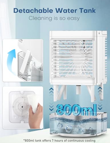 COOLECH Personal Air Conditioner w/Remote & LED Screen, 90° Oscillation, 4H Timer, 7 LED Night Light, 2 Cool Mist, 3 Speeds Evaporative Air Cooler, Portable Air Conditioners for Bedroom Desk Camping
