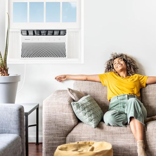 Hisense AHW1022CW1W 10,000 Smart Air Conditioner with Wi-fi Control, Dehumidifier, and Remote, 115V, Window AC Unit for Apartment, Bedroom, Medium Rooms up to 450 Square Feet in White, 10000 BTU