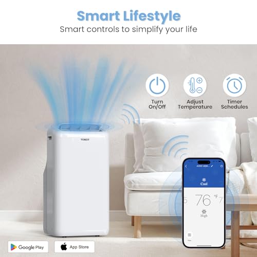 TOSOT 14,000BTU (10,000 BTU SACC) Smart WiFi Portable Air Conditioner with Heater, Powerful Cooling Auto Swing, Dehumidifier, Fan, 24H Timer for Large Room Up to 600 sq ft, AOMI Series