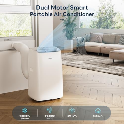DuraComfort Portable Air Conditioner, 12000 BTU(ASHRAE) /8150 BTU (SACC) Smart AC Unit, Built-in Dehumidifier and Fan Modes, Mobile App, Cools up to 350 Sq.Ft, White