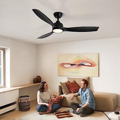 SODSEA 52 Inch Ceiling Fan with Lights, Black Modern Ceiling Fan with Remote/APP Control Dimmable 3-color Temperature,2 Rods, Low Profile Ceiling Fan Light for Indoor/Outdoor