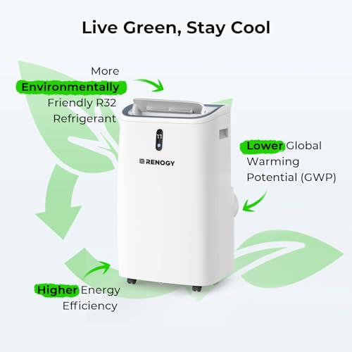 Renogy 14,000 BTU Portable Air Conditioners with Smart WiFi Enabled, Cooling, Dehumidifier, Fan & Sleep Modes 4-in-1 Portable AC w/Remote Control & Window Kit, Cools Up To 700 sq. ft, 1-24H Timers