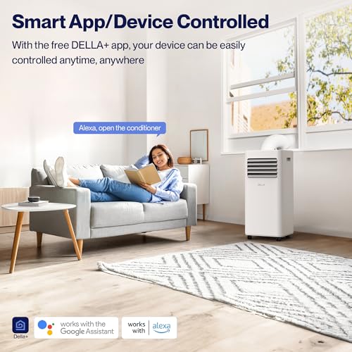 DELLA Smart 10000 BTU Portable Air Conditioner with Heat Pump, Cools Up To 450 Sq.Ft, Work with Alexa, WiFi Enabled, Geo Fencing, Dehumidifier & Fan Portable AC Unit with Remote Control & Window Kit