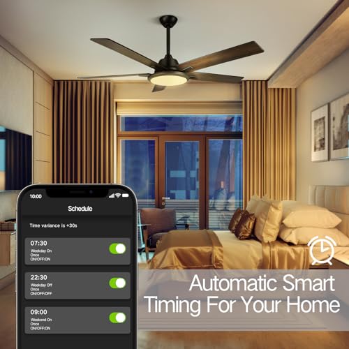 OUTON 52" Ceiling Fans with Lights and Remote, Smart Wi-Fi Ceiling Fan Works with Alexa Google Home Voice APP Control,3 Color Temperature,5 Dual Finish Blades,Ceiling Fan for Bedroom Living Room Patio