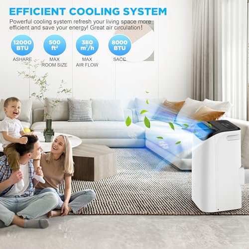 Humhold 12000 BTU Portable Air Conditioners with Remote Control, 3-in-1 Free Standing Cooling AC Unit with Fan & Dehumidifier, Cools Room up to 500 sq.ft, Smart/Sleep Mode,3 Speed,Auto Swing