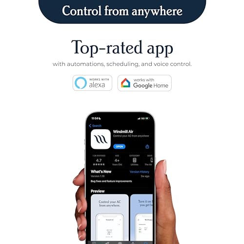 Windmill - The Windmill AC Modern Air Conditioner with WhisperTech- Ultra-Quiet, More Efficient, and Voice-Enabled Window AC Unit - Easy Install - Includes User Friendly App, 10,000 BTU