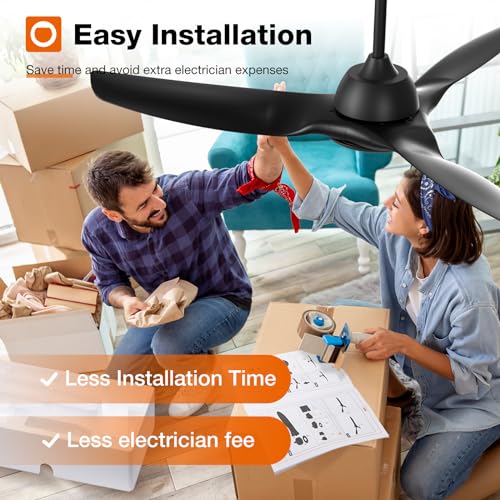 addlon Ceiling Fans with Lights, 52 Inch Smart Ceiling Fan with Remote/APP/Alexa Control, Reversible DC Motor, 6 Speeds, 3CCT Dimmable, Noiseless, Black Ceiling Fan for Bedroom, Farmhouse