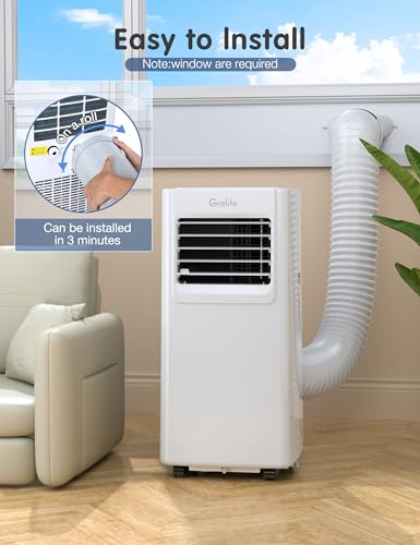Grelife Portable Air Conditioners,8000BTU 4-in-1 AC Unit with Fan&Dehumidifier,Powerful Cooling up to 350 sq.ft,Portable AC with Smart/Sleep Mode,LED Display,Remote Control,48dB Quiet,24H Timer