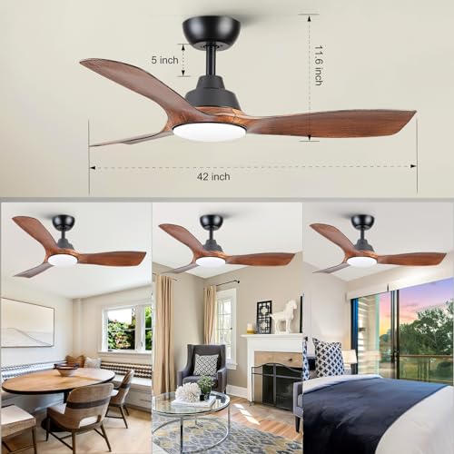 42 Inch Ceiling Fan with Lights and Remote, Smart Ceiling Fans Compatible with Alexa Smart Tuya app, Reversible Noiseless DC Ceiling Fan for Indoor Bedroom Living Room Kids Boys Room Patio