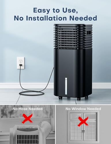 TEMEIKE 4-in-1 Portable Air Conditioners, Evaporative Air Cooler w/ 4 Modes & 3 Speeds, 15H Timer for Smart Auto-off, 2-Gal Tank for 20H Cooling,17FT Remote,No Hose Needed,120°Oscillating Swamp Cooler
