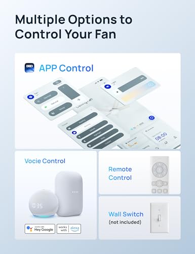 Dreo Smart Ceiling Fan with Lights, 52 Inch, 12 Speeds & 3 Fan Modes, Stepless Color Tones, Dimmable LED Light, 12H Timer, Quiet DC Motor, Remote/APP/Alexa Control, White Ceiling Fans Indoor