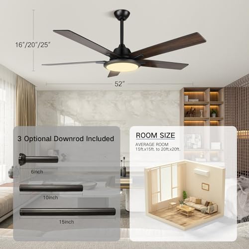 OUTON 52" Ceiling Fans with Lights and Remote, Smart Wi-Fi Ceiling Fan Works with Alexa Google Home Voice APP Control,3 Color Temperature,5 Dual Finish Blades,Ceiling Fan for Bedroom Living Room Patio