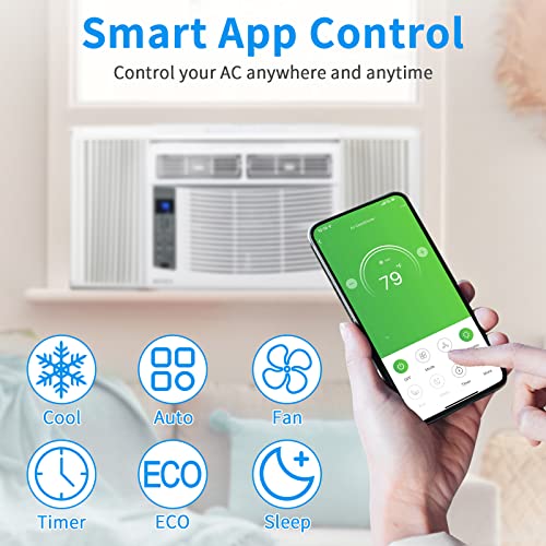 ROVSUN Smart 6000BTU Window Air Conditioner with WiFi, Energy Saving Window AC Unit with Remote & App Control & Timer Function & Easy Install Kit, for Rooms up to 250 Square Feet, 115V/60Hz, White