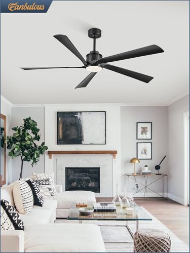 Fanbulous 64 Inch Ceiling Fans with Lights and Remote,Smart Ceiling Fan with APP Control,Reversible DC Motor,Dimmable,5 ABS Blades,Black Indoor/Outdoor Modern Low Profile Ceiling Fan with Light