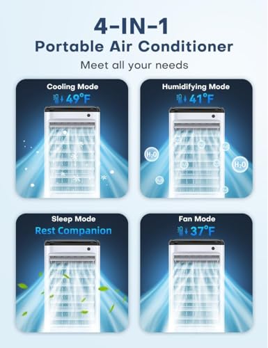 TEMEIKE Evaporative Air Cooler, Swamp Cooler Air Conditioner w/ 12H Timer for Auto-off, 6 Upgraded Ice Packs, 3-Speed Windowless Air Conditioner, Smart Remote, Dual Tank Portable Air Cooler for Room