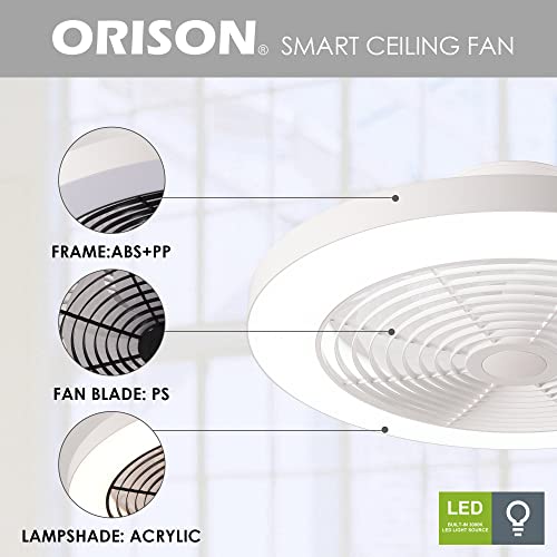 Orison Low Profile Ceiling Fan - 19.7" Smart Bladeless ceiling fans with light and remote,3 Colors Dimmable LED 6 Speeds 8 Blades Enclose Ceiling Fans with light for Adult Kids Living Room Bedroom