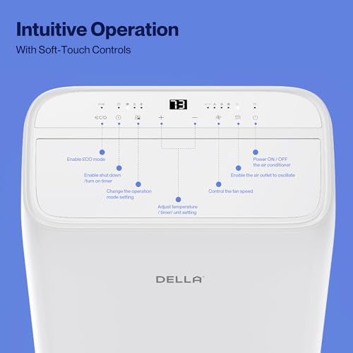 Della 14000 BTU Smart Inverter Ultra Quiet Energy-Saving Portable Air Conditioner Cools Up To 450 Sq. Ft. Work with Alexa with Remote & App Control, Dehumidifier & Fan, Sleep Mode