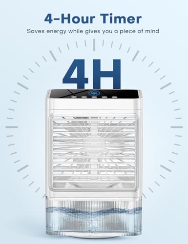 COOLECH Personal Air Conditioner w/Remote & LED Screen, 90° Oscillation, 4H Timer, 7 LED Night Light, 2 Cool Mist, 3 Speeds Evaporative Air Cooler, Portable Air Conditioners for Bedroom Desk Camping