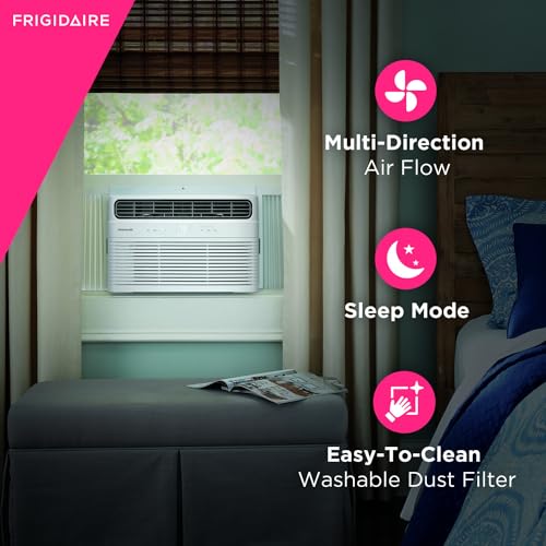 Frigidaire 8,000 BTU Smart Window Air Conditioner and Dehumidifier, 115V, AC Window Unit for Rooms up to 350 Sq. Ft., Window AC Unit for Apartment and Dorm Room, AC with Wi-Fi and Remote in White