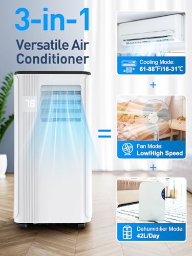 Portable Air Conditioners - 2024 Upgraded 10000 BTU Portable AC for Room up to 450 Sq. Ft, 3 in 1 AC Unit with 24H Timer, Smart Sleep Mode, Remote Control, Air Cooler for Bedroom Room Kitchen Camping