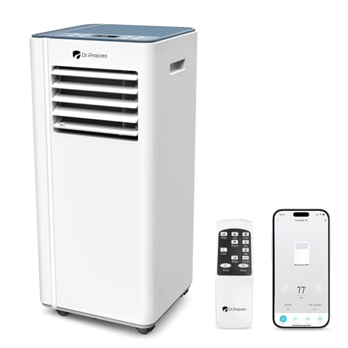 DR.PREPARE 8,000 BTU Portable Air Conditioner with WiFi Enabled, Cooling, Dehumidifier, Fan & Sleep Modes 4-in-1 Portable AC w/Remote Control & 67'' Window Kit, Cools Up To 300 sq. ft, 1-24H Timers