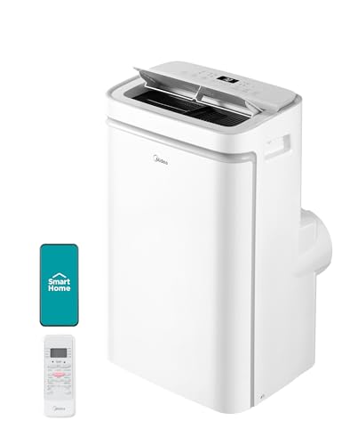 Midea 14,000 BTU ASHRAE (10,000 BTU SACC) Portable Air Conditioner, Cools up to 375 Sq. Ft., with Dehumidifier & Fan mode & Heat, Smart & Remote Control with Remote, Easy-to-use and Install